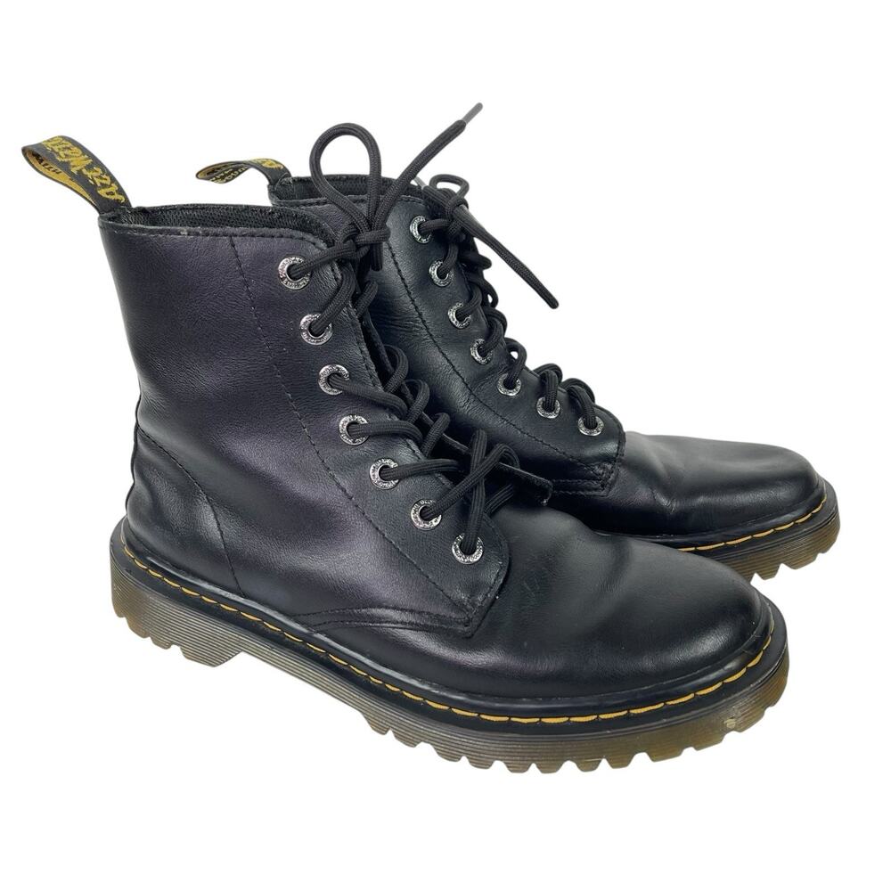 Dr. Martens Black Vegan Leather Combat Luana Lace Up Boots AW004 Women's Sz 8